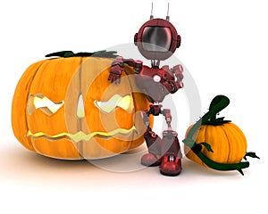 Android with holiday jack-o-lantern