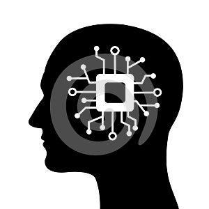 Android and humanoid - silhouette of human with processor, microprocessor, chip, chipset photo