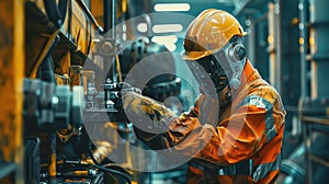 android robot busy working as an engineer in an factory Generated with AI