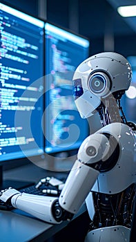 Android Robot Coding Data on Computer Monitors in an Office Setting for Artificial Intelligence and Machine Learning