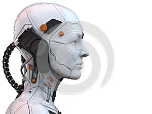 Android robot cyborg woman humanoid  side view - 3d rendering