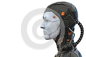 Android robot cyborg woman humanoid  side view - 3d rendering