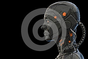 Android robot cyborg woman humanoid  side view - 3d rendering