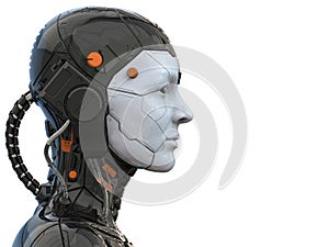 Android robot cyborg woman humanoid  side view - 3d rendering