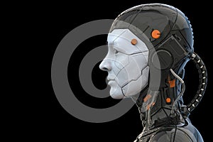 Android robot cyborg woman humanoid  side view - 3d rendering