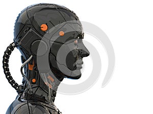 Android robot cyborg woman humanoid - side view and  isolated in an empty background