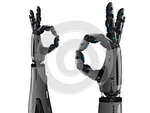 Android robot hand isolated on white background. Future concept, artificial intelligence, manipulators, automation. 3D rendering,