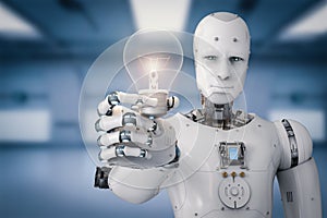 Android robot holding light bulb