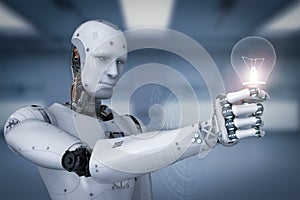 Android robot holding light bulb