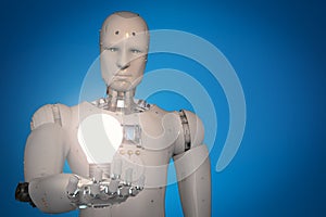Android robot holding light bulb