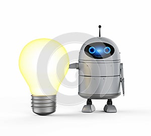 Android robot with light bulb