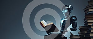 Android robot reads a book, AI generative