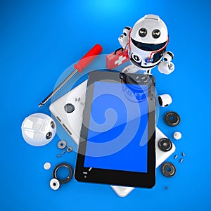 Android robot repairing tablet pc
