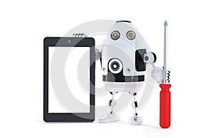 Android robot with tablet computer