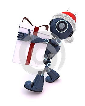 Android in a Santa hat with Christms Gift