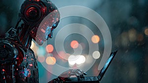 android using laptop city night