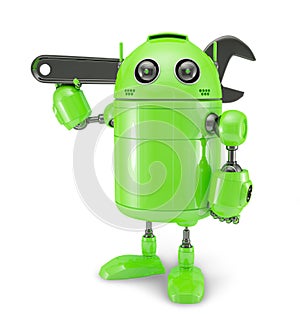 Android with wrench. Repair concept