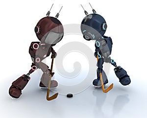Androids playing ice hockey