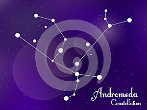 Andromeda constellation. Starry night sky. Cluster of stars, galaxy. Deep space. Vector illustration