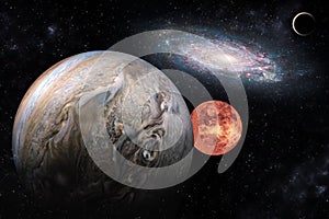 Andromeda with planets deep space fantasy background image Elements of this image furnished by NASA