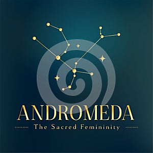Andromeda. Stellar Star Logo Concept Gold. Constellation with Text. Golden.