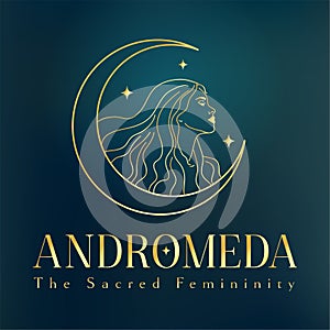 Andromeda with Text. Stellar Star Logo Concept Gold. Constellation Golden Logo.