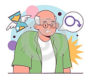 Andropause or male menopause. Decrease in the male hormone