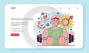 Andropause or male menopause web banner or landing page. Decrease