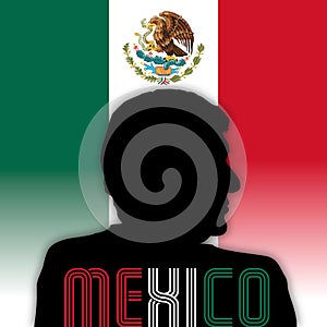 AndrÃÂ©s Manuel LÃÂ³pez Obrador, President of Mexico, silhouette portrait on the Mexican flag photo