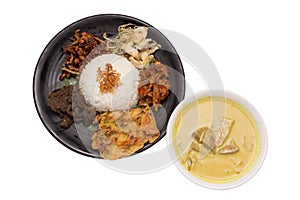 Aneka sayur warteg or warung street food from indonesia on white background photo