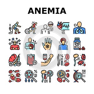 Anemia Patient Health Problem Icons Set Vector