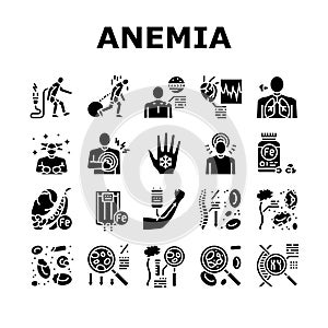 Anemia Patient Health Problem Icons Set Vector