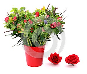 Anemone bouquet in red flowerpot