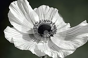 Anemone flower in black and white. Shallow depth of field. photo