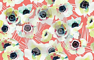 anemone flowers on a living coral color background