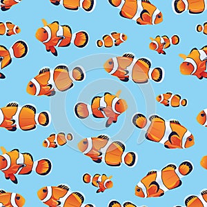 Anemonefish (Clownfish) cyan seamless vector pattern