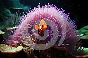 anemonefish playfully darting around its sea anemone home