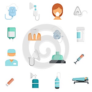 Anesthesia icons set flat vector isolated