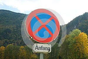 Anfang No Stopping Traffic Sign in a Nature Setting