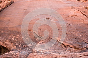 Prehistoric inscriptions in Wadi Rum, Jordan photo