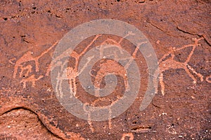 Prehistoric inscriptions in Wadi Rum, Jordan photo