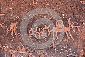 Prehistoric inscriptions in Wadi Rum, Jordan photo