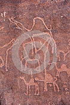 Prehistoric inscriptions in Wadi Rum, Jordan photo