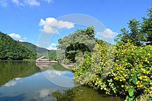 Ang Kep Nam Khao Wong have old traditional house in the lake of khao wong, Suphan Buri Province,Thailand