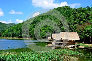Ang Kep Nam Khao Wong have old traditional house in the lake of khao wong, Suphan Buri Province,Thailand