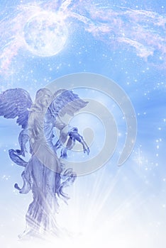 Angel archangel of Moon Luna with stars over blue backround