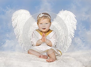 Angel Baby Wings, Angelic Cupid Toddler Kid Clasped Hands Folded