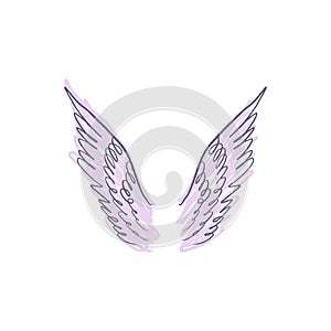 Angel, bird or pegasus pink color wings. Vintage pastel color element. Fantasy illustration. Temporary tattoo or sticker