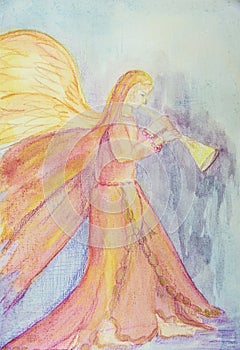 Angel blowing a trumpet.