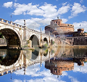 Angel Castle with bridge on Tiber river in Rome, Italy